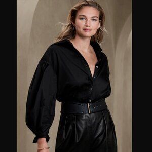 Banana Republic Verona Black Baloon-Sleeve Button Down Shirt
